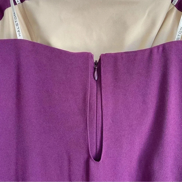 Halston Heritage Draped Mini Dress Purple Beaded Wrap Sleeveless Strapless 12 - Picture 8 of 13